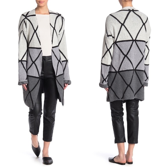 JOSEPH A. Grey Black Ombre Grid Knit Long Cardigan - Picture 4 of 6